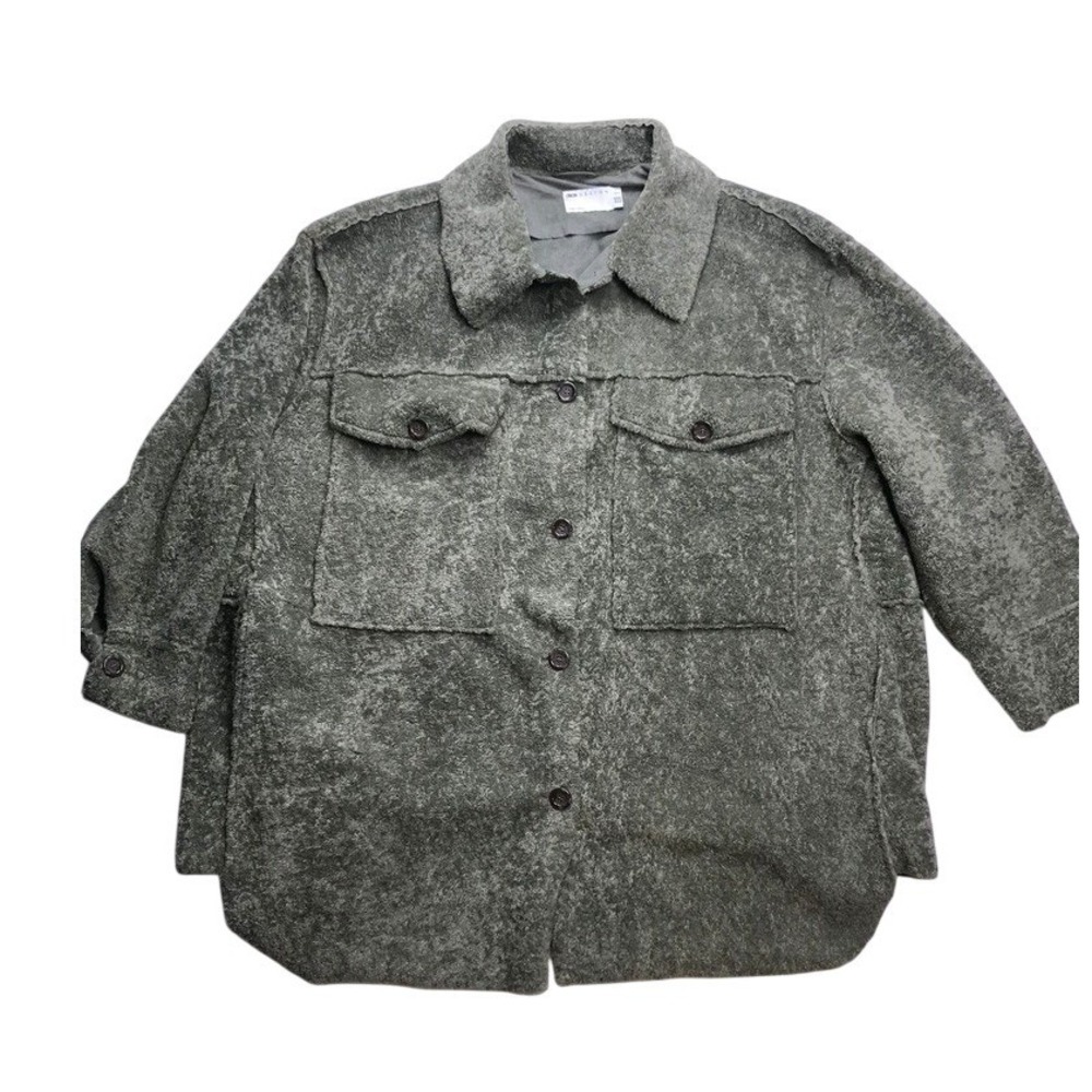 ASOS DESIGN Curve Teddy Shacket Oversized‎ Textured Jacket Green Women's US 24